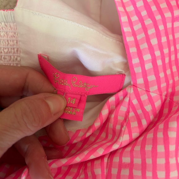 Lilly Pulitzer Nilany Lined Romper Dress Candy Hot Pink Gingham Size 14 EUC - Picture 4 of 8